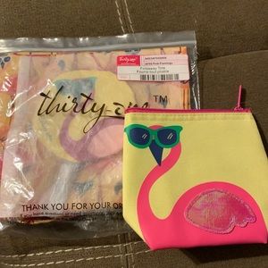 Thirty-One fold away Tote & Snacker flamingo NWT